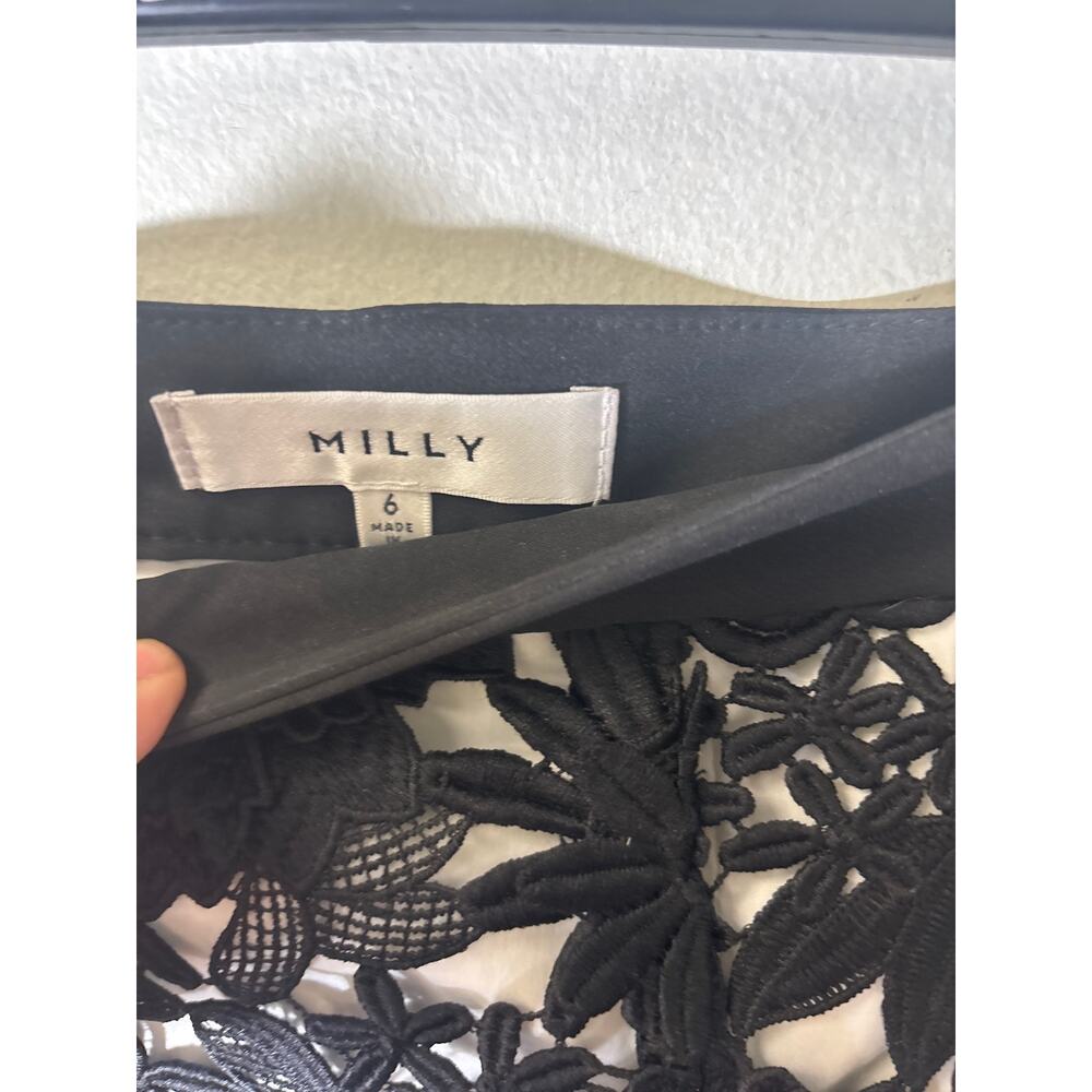 Milly Black On White Applique Pencil Skirt Sz 6 - Picture 3 of 4